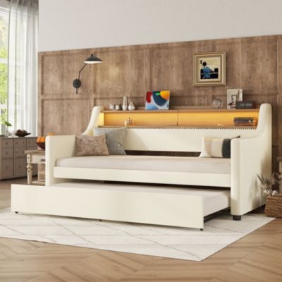 Twin Daybed with Trundle and LED Lights