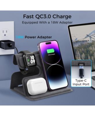 3-in-1 Leather 18W Wireless Charger - SmartPhone, Earbuds & SmartWatch