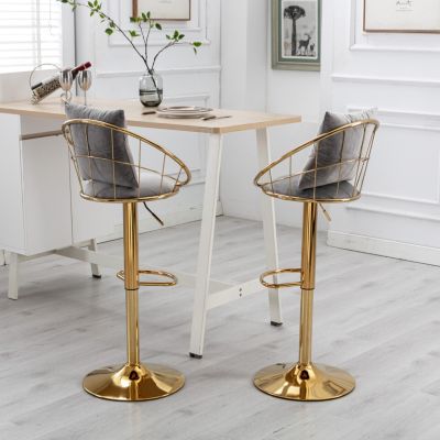 Velvet Bar Chair, Pure Gold Plated, Unique Design, 360 Degree Height