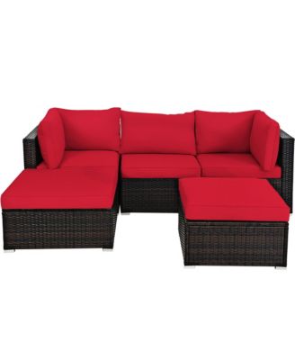 5PCS Patio Rattan Furniture Set Sectional Conversation Set Ottoman Table