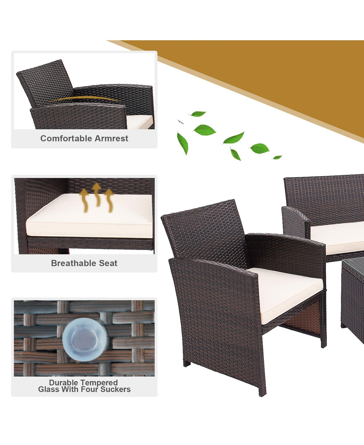 Costway 8PCS Patio Rattan Furniture Set Cushioned Chair Sofa Table Turquoise