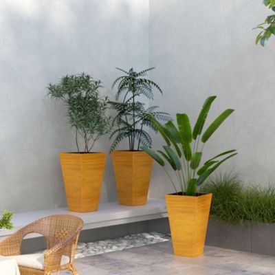 3-Pack Stackable Wood Grain Planters for Long-Rooted Plants (28" Tall)