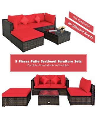 5PCS Outdoor Patio Rattan Furniture Set Sectional Conversation
