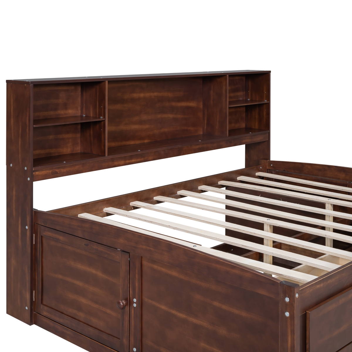 Simplie Fun Full Size Wooden Captain Bed with Built-in Storage Shelves, 4 Drawers and 2 Cabinets, Antique Brown