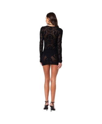 Women's Embroidered Sheer Knit Mini Dress
