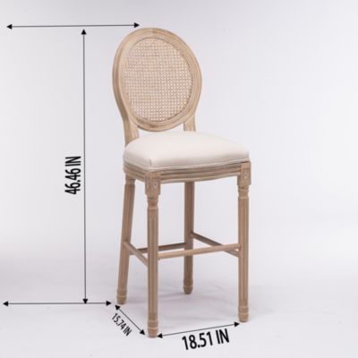 Country Bar Stools with Rattan Back, Beige (Set of 2)