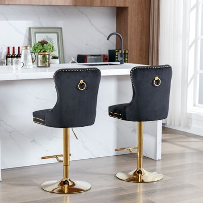 Modern Velvet Swivel Bar Stools, Set of 2