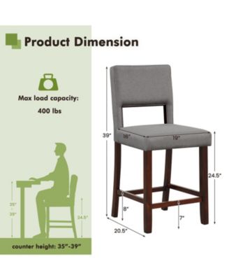 2 Piece Bar Chair Set with Hollowed Back and Rubber Wood Legs