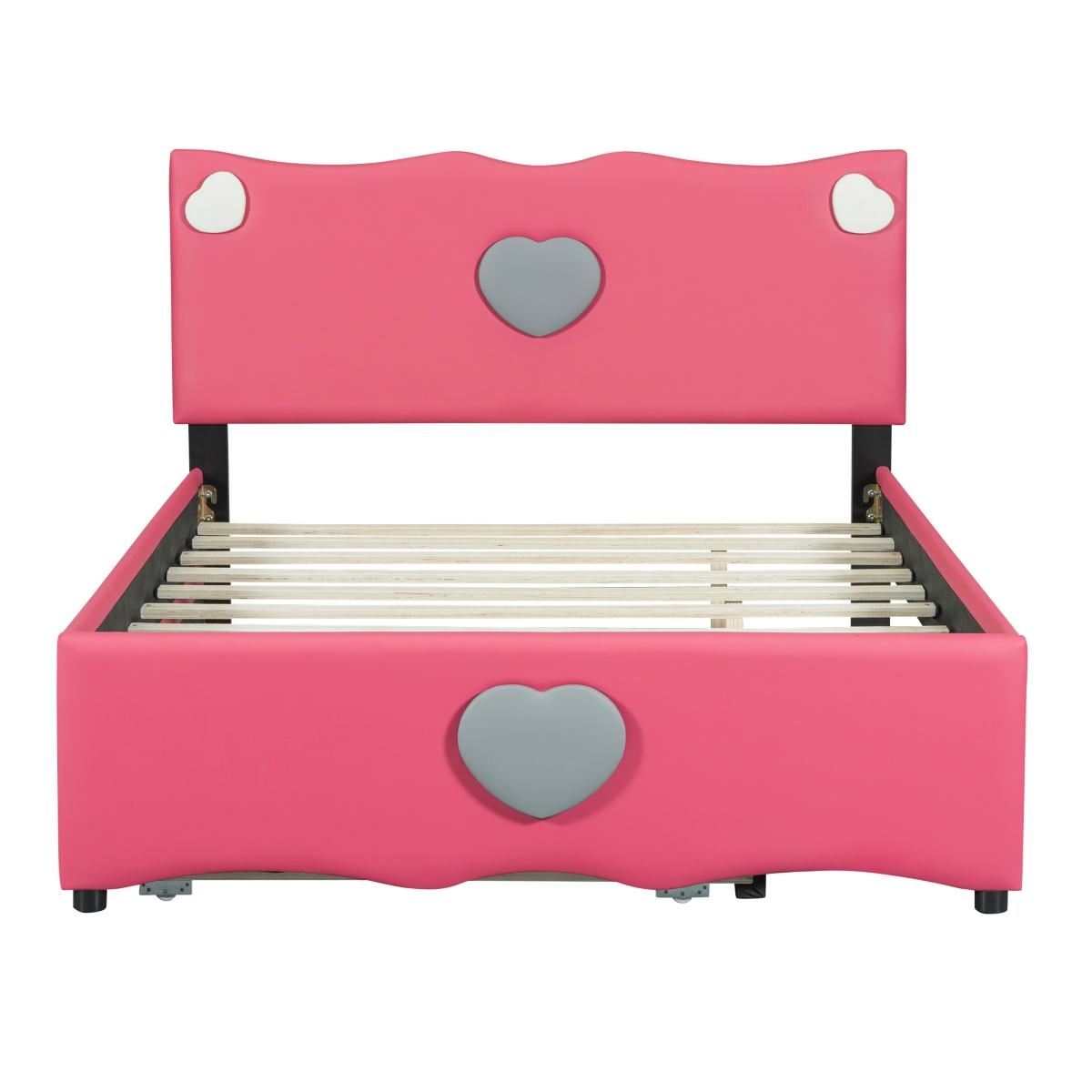 Streamdale Furniture Size Upholstered Platform Bed with Trundle and Heart Shaped Decoration,- Dark pink