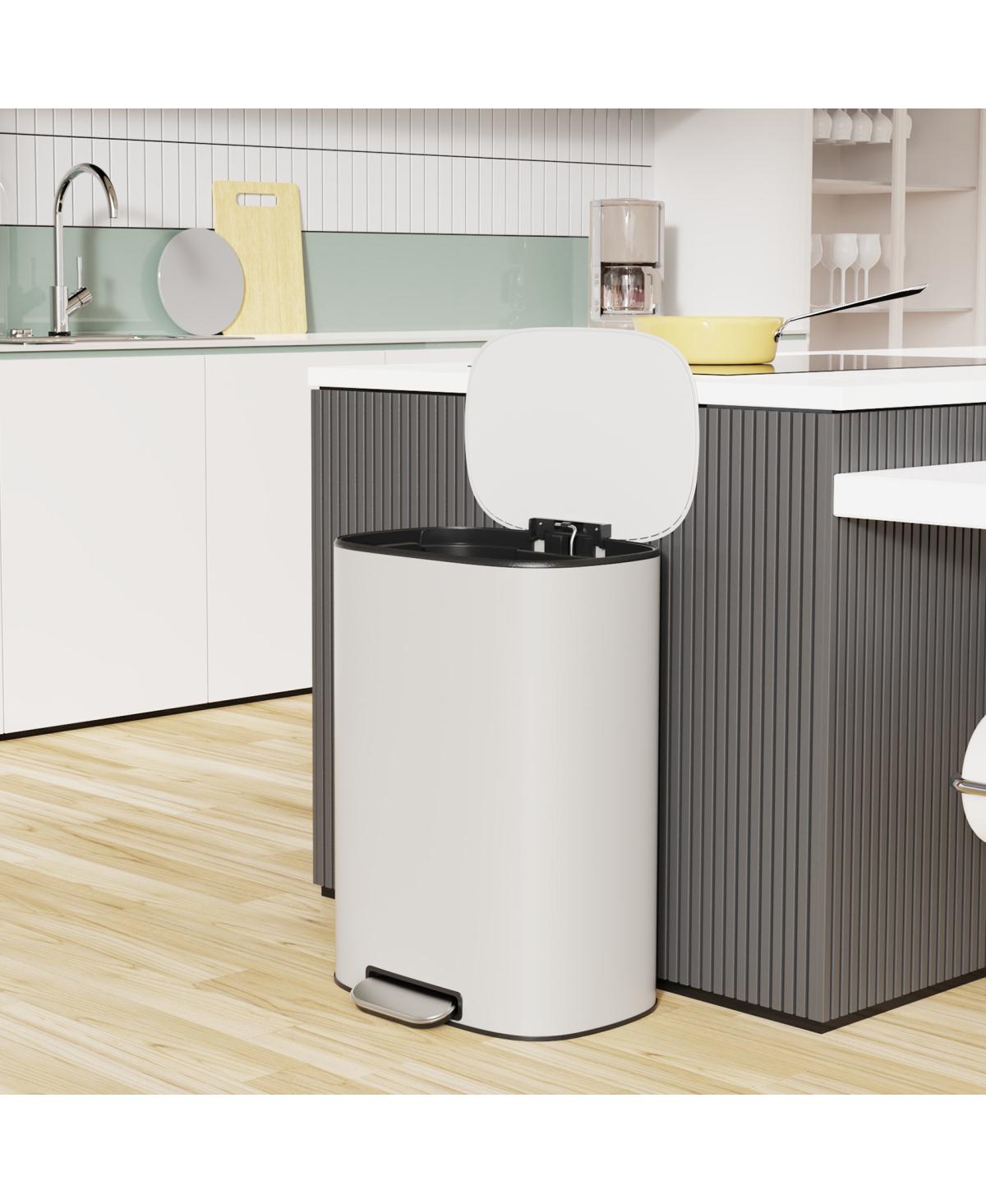 Streamdale Furniture Stainless Steel 13 Gallon Kitchen Trash Can - White