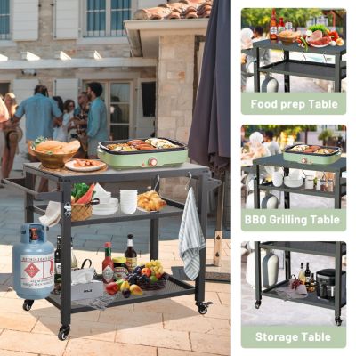 Streamdale Rust-Proof Outdoor Grill Table with Extra Tool Hooks and Wheels