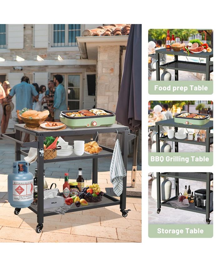 Simplie Fun Rust-Proof Outdoor Grill Table with Extra Tool Hooks and ...
