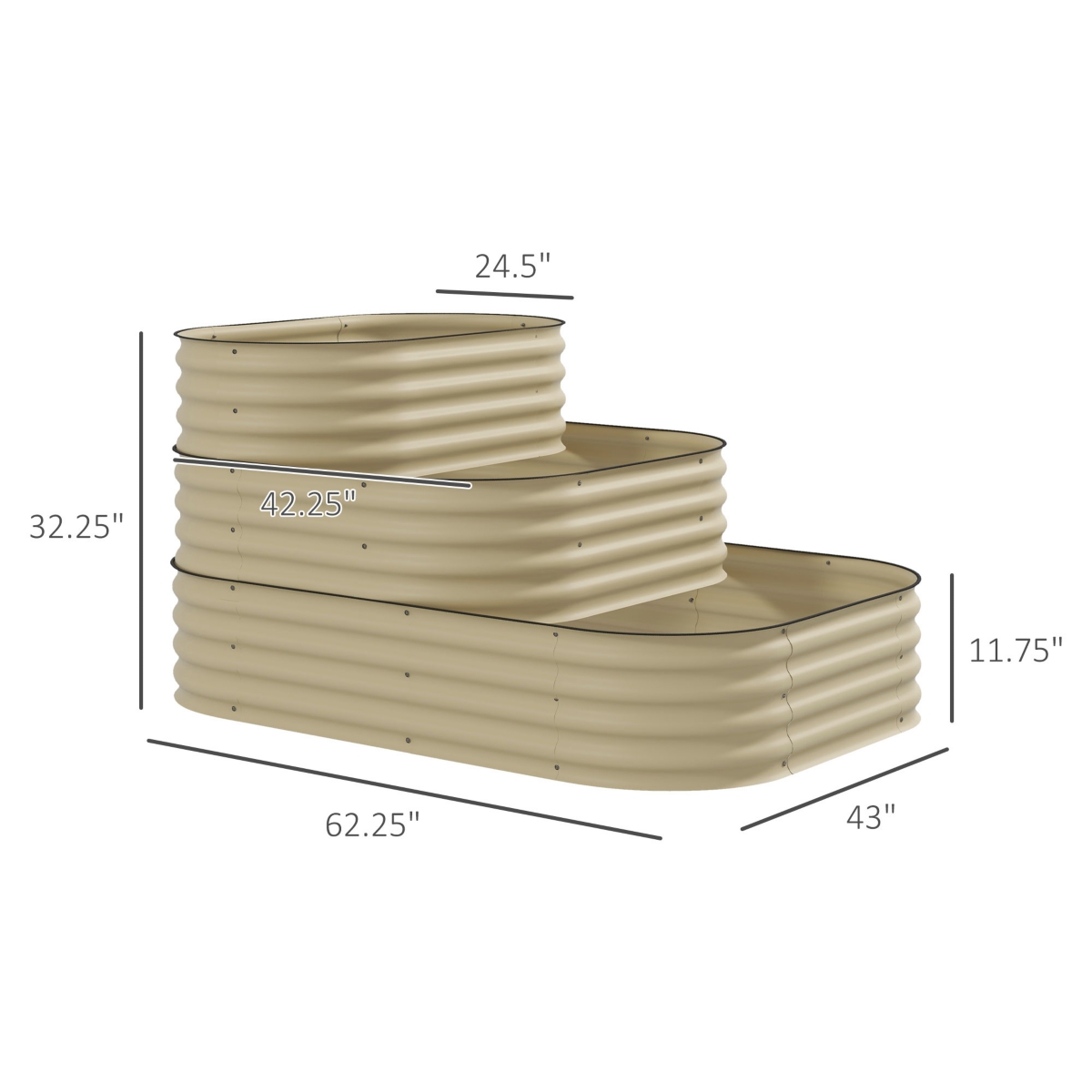 Streamdale Furniture 3-Tier Galvanized Raised Garden Bed with Bottomless Design and Safety Edging