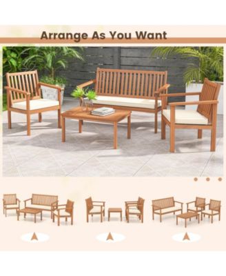 4 Piece Patio Wood Furniture Set Acacia Wood Sofa Set with Loveseat