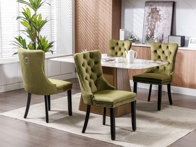 2-PCS Contemporary Velvet Olive-Green  Dining Chairs