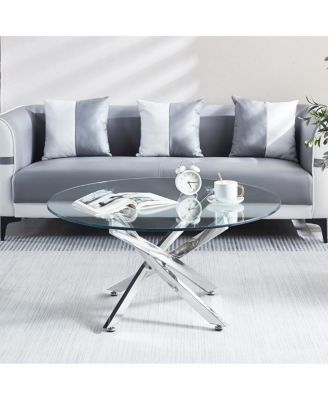 Streamdale Modern Round Tempered Glass Coffee Table With Chrome Legs