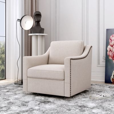 Streamdale Swivel Armchair in Cotton Linen with Brass Accents