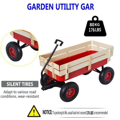 Outdoor Sports Wagon with Wood Panels & Air Tires