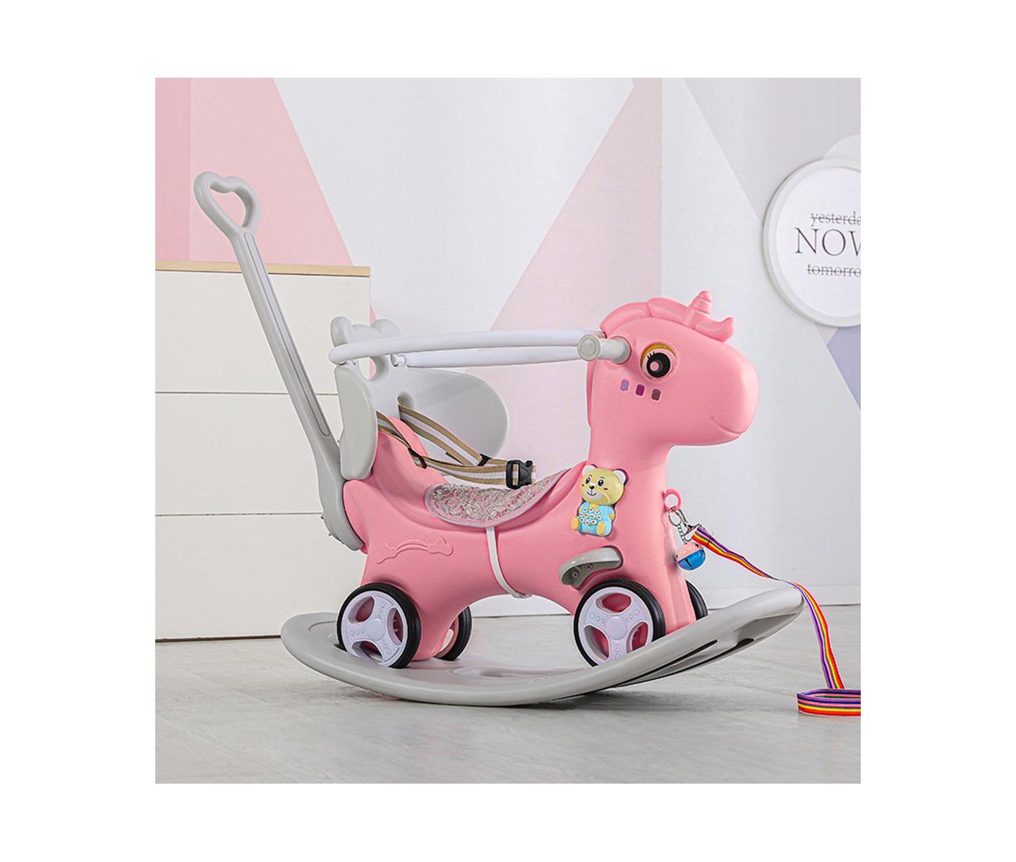 Детская игрушка Streamdale Furniture 4-in-1 Rocking Horse Balance Bike Ride-On Toy, Ages 1-3, цвет: Розовый — фото 6