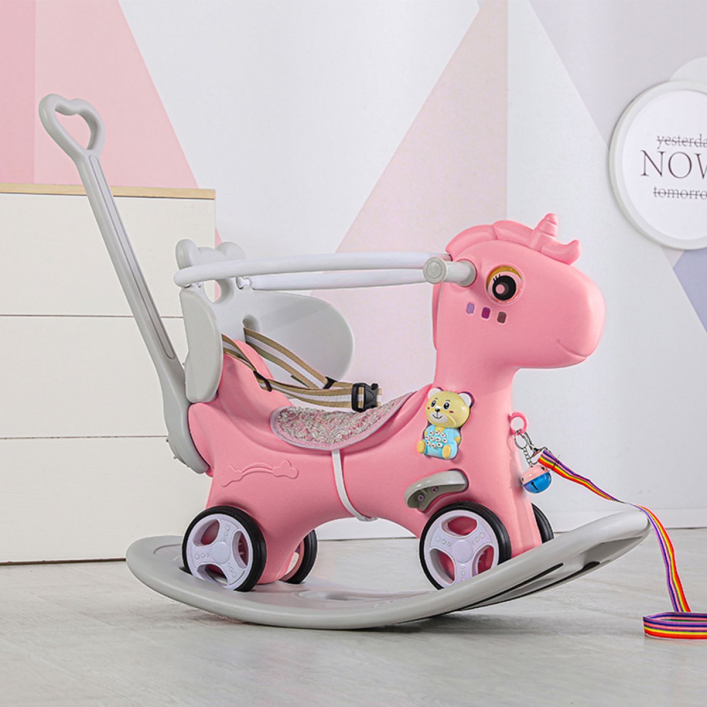 Детская игрушка Streamdale Furniture 4-in-1 Rocking Horse Balance Bike Ride-On Toy, Ages 1-3, цвет: Розовый — фото 1