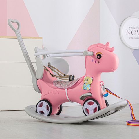 Детская игрушка Streamdale Furniture 4-in-1 Rocking Horse Balance Bike Ride-On Toy, Ages 1-3, цвет: Розовый