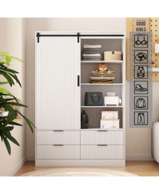 Streamdale Modern 4-Drawer 4-Shelf Sliding Barn Door Wardrobe Armoire