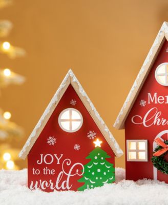 Christmas Lighted Wooden House Table D&eacute;cor, Set of 2