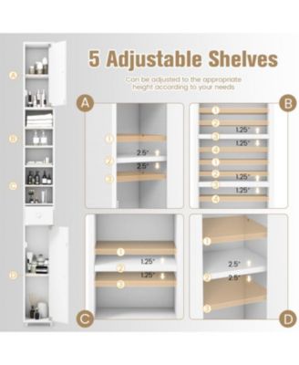 Freestanding Slim Bathroom Cabinet with Drawer and Adjustable Shelves