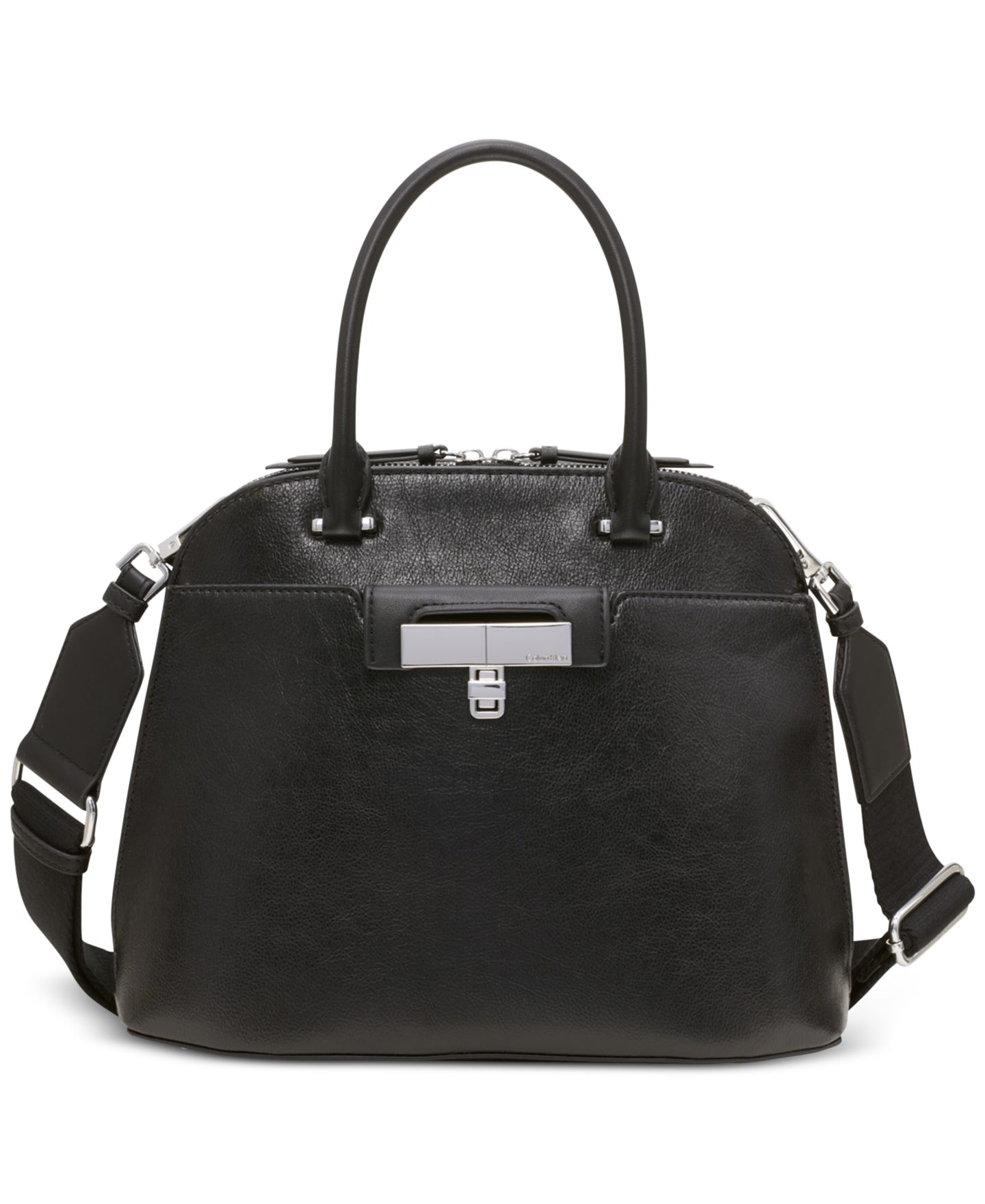 Женская сумка Calvin Klein Becky Convertible Turnlock Dome Satchel, цвет: Чёрный — фото 1