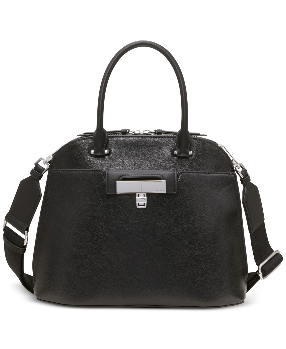 Calvin Klein Becky Convertible Turnlock Dome Satchel In Black Silv