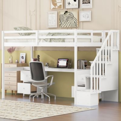 Streamdale White Loft Bed with Desk and Drawers