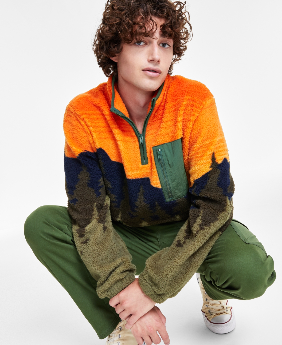 Sun + Stone Men's Arthur Sunset Sherpa Sweatshirt, Created for Macy's