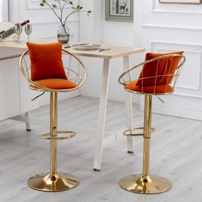 Velvet Bar Chair, Pure Gold Plated, Unique Design, 360 Degree Height