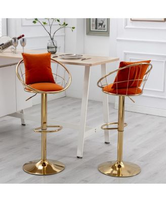 Velvet Bar Chair, Pure Gold Plated, Unique Design, 360 Degree Height
