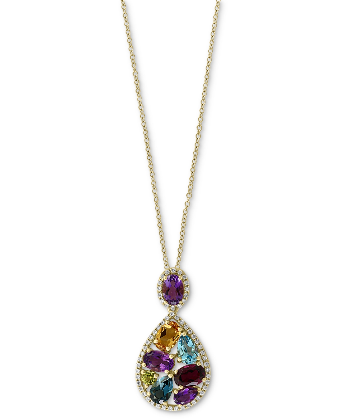 Effy Collection Effy Multi-gemstone (3-3/4 Ct. T.w.) & Diamond (1/4 Ct. T.w.) Pear Halo 18" Pendant Necklace In 14k In Yellow Gol