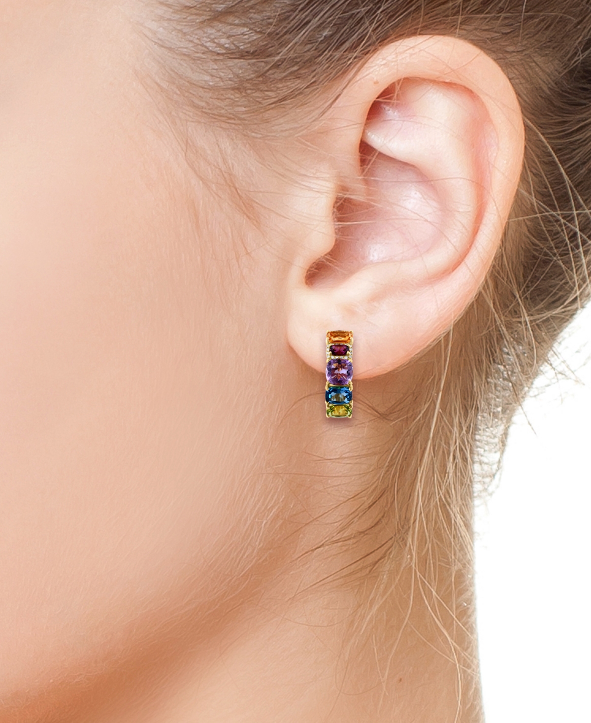 Effy Collection Effy Multi-gemstone (9-1/3 Ct. T.w.) & Diamond (1/10 Ct. T.w.) Small Hoop Earrings In 14k Gold, 1" In Yellow Gol