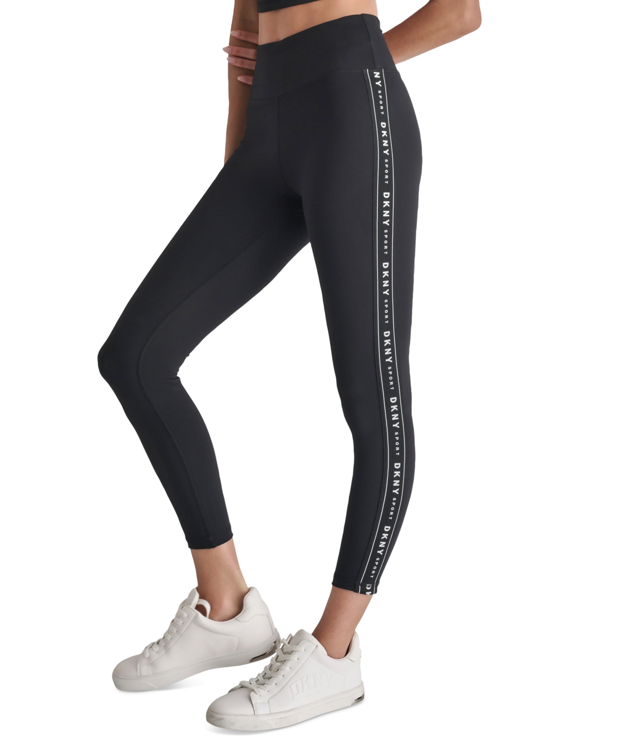 Dkny Sport Women's High-waist Logo Tape Leggings In Blk,black