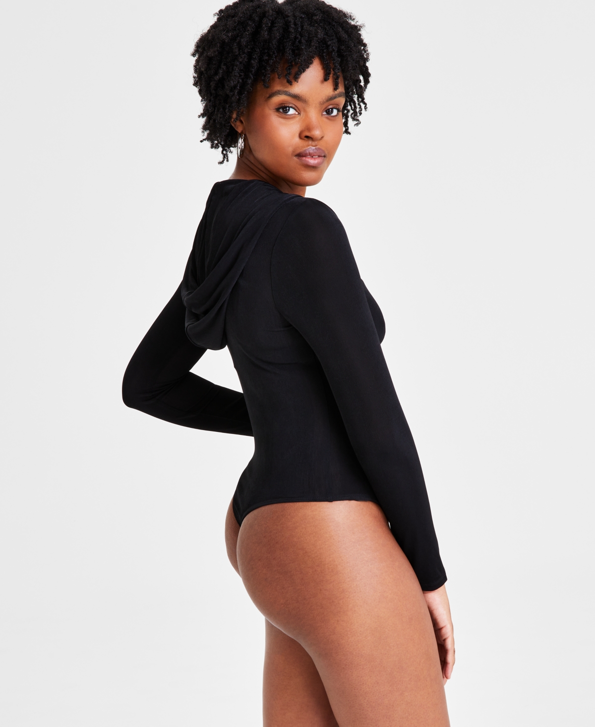 Bar Iii Women's Zip-Front Hoodie Bodysuit, Created for Macy's