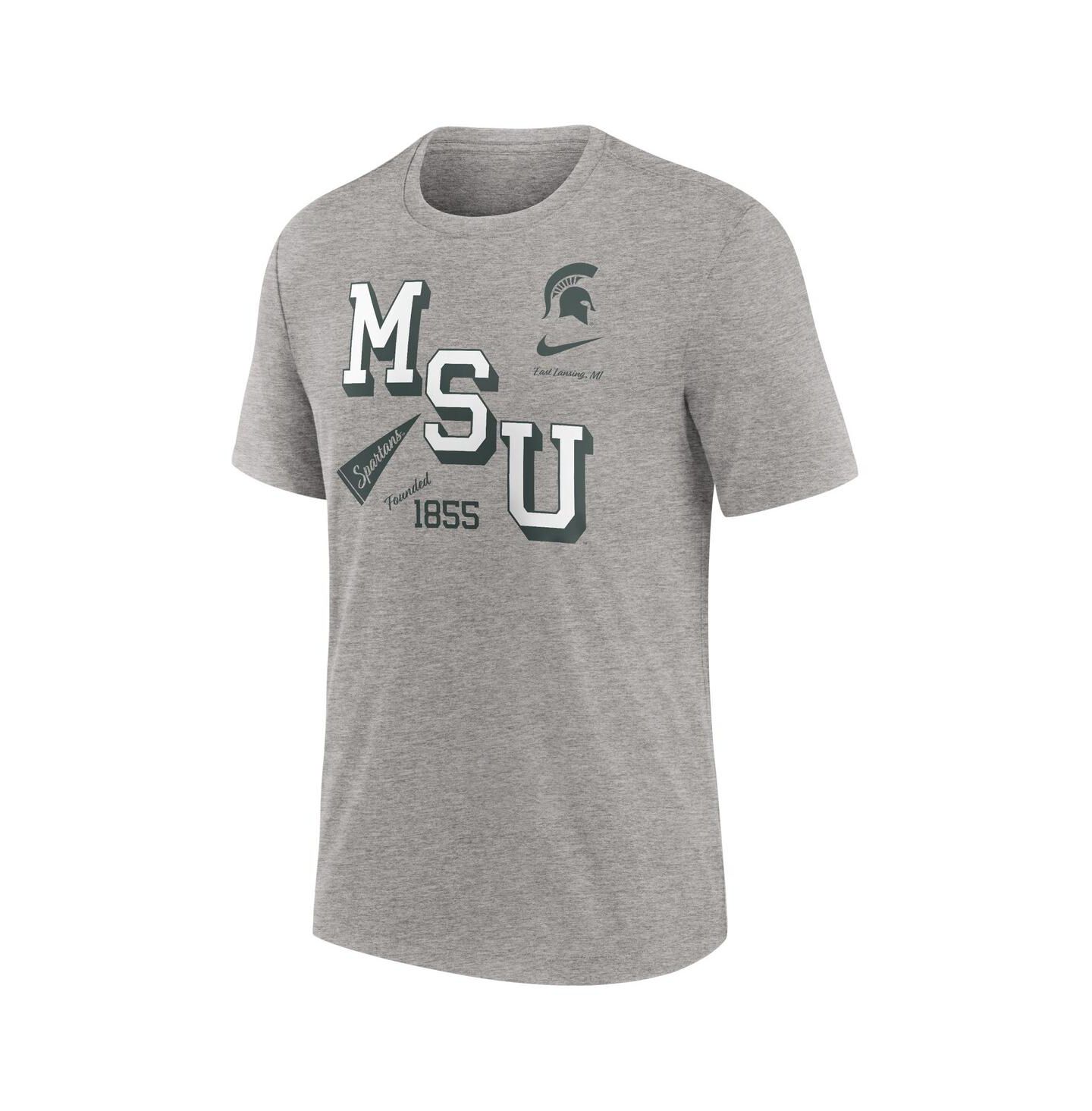 Мужская футболка Nike Heather Gray Michigan State Spartans Blitz Roll Call Tri-Blend — фото 3