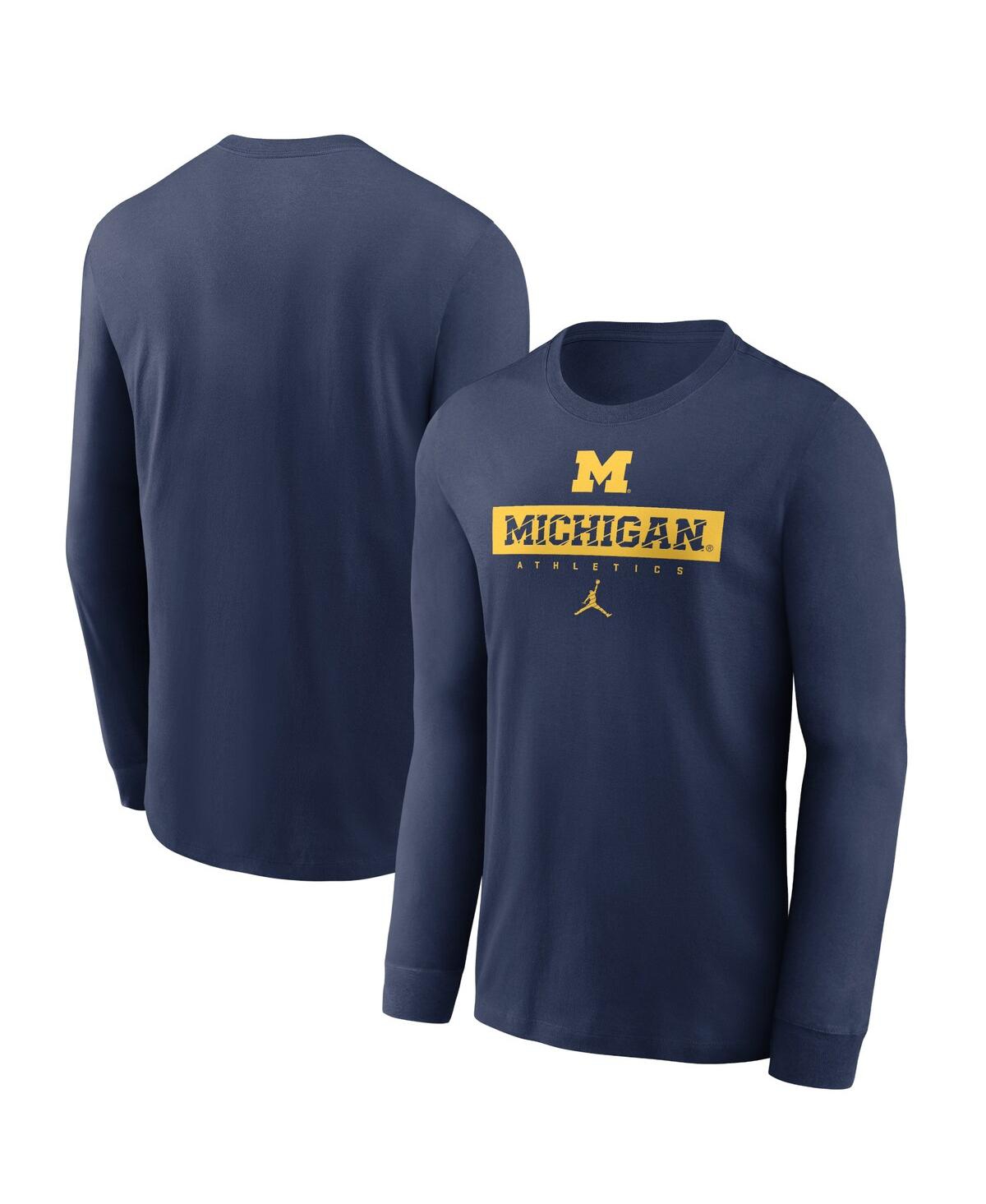 JORDAN MEN'S NAVY MICHIGAN WOLVERINES 2024 SIDELINE LEGEND PERFORMANCE LONG SLEEVE T-SHIRT 