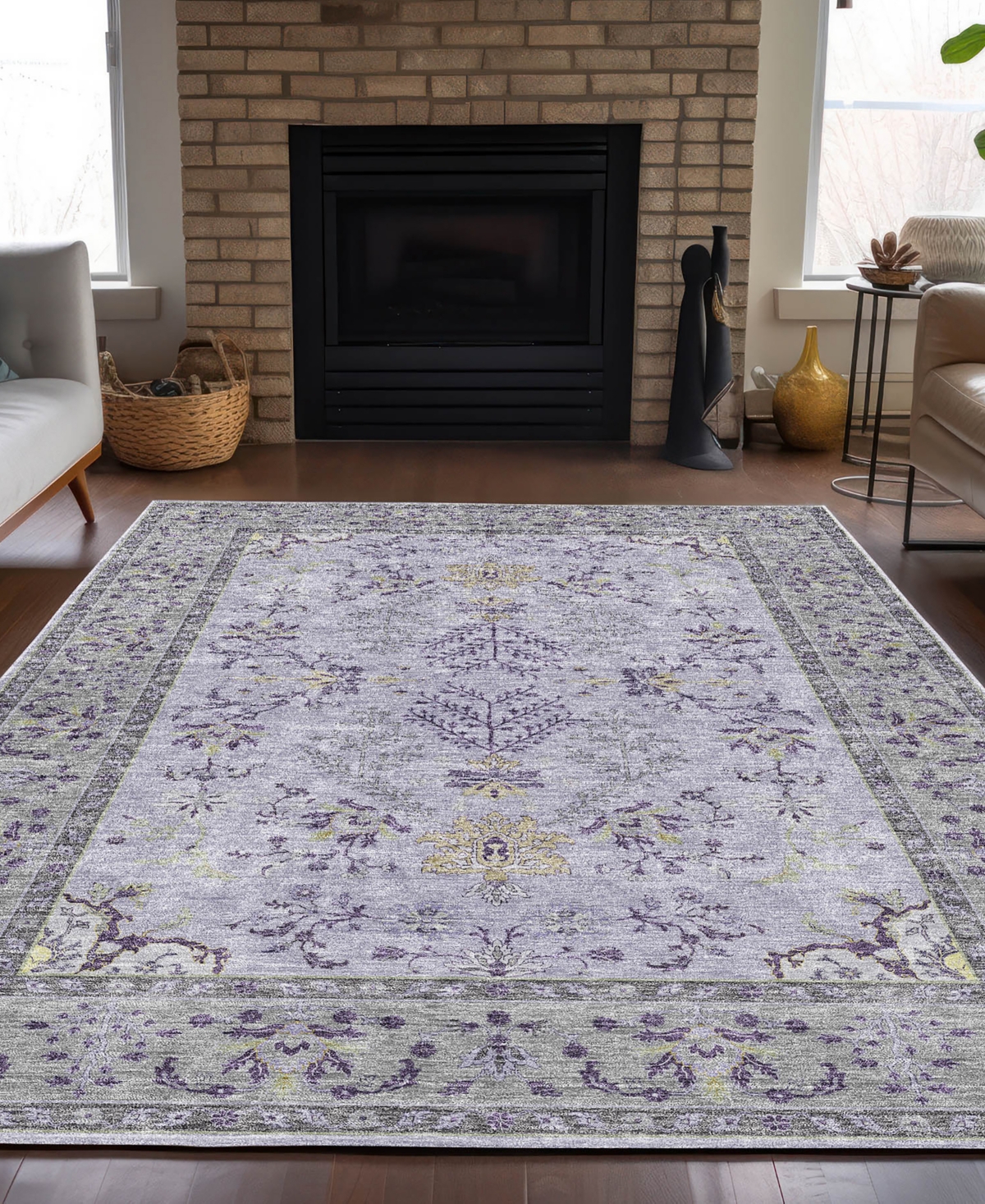 Dalyn Hatay Washable Hy9 2'3"x7'6" Runner Area Rug In Lavender