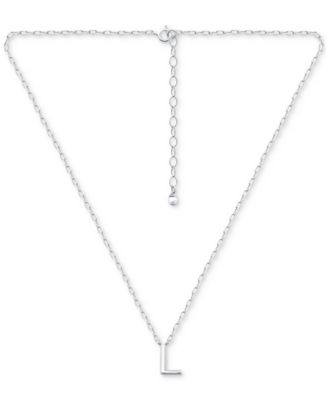Initial L Pendant Necklace in Sterling Silver, 16" + 2" extender