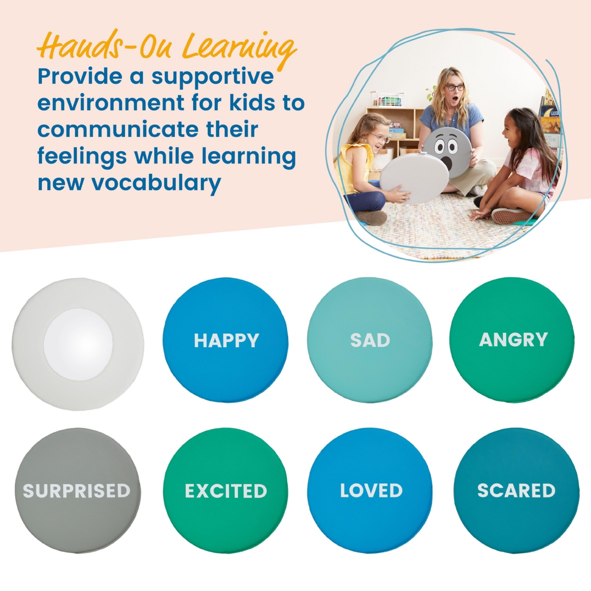 ECR4Kids SoftZone Emotion Pads with Mirror, English, 8-Piece - Contemporary