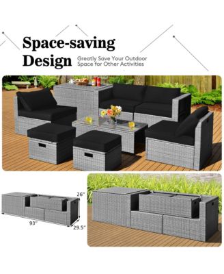 8PCS Patio Rattan Furniture Set Storage Waterproof Cover