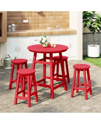 5 PC HDPE Outdoor Patio Dining Bar Table and Counter High Round Stools