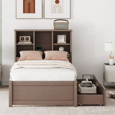 Streamdale Modern Twin Bed Frame with USB/Storage Headboard
