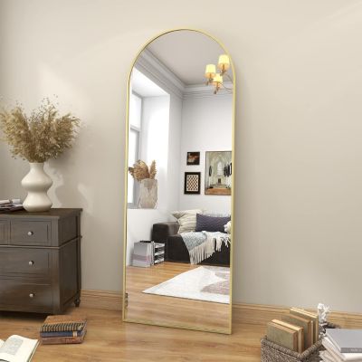 64"x21" Arched Full-Length Mirror with Gold Aluminum Alloy Frame, Rounded Corners, Standing, Hanging, Leaning