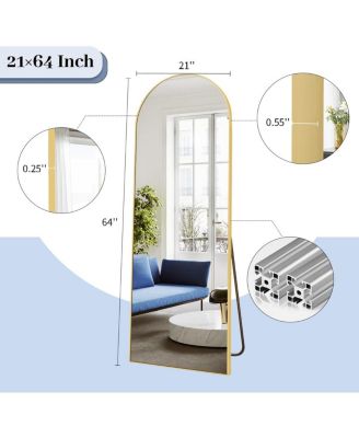 64"x21" Arched Full-Length Mirror with Gold Aluminum Alloy Frame, Rounded Corners, Standing, Hanging, Leaning