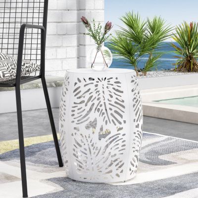  Modern Palm Leaf Side Table with Durable Iron Frame