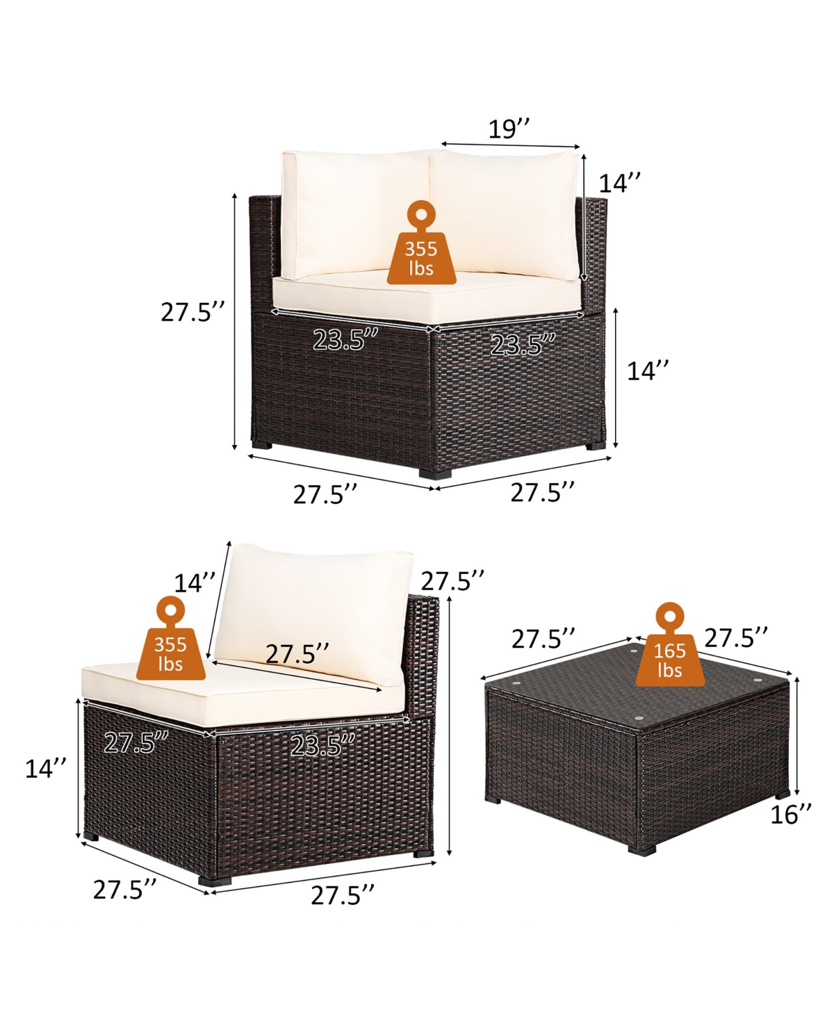 Costway 6PCS Patio Rattan Furniture Set Sectional Cushioned Sofa Deck